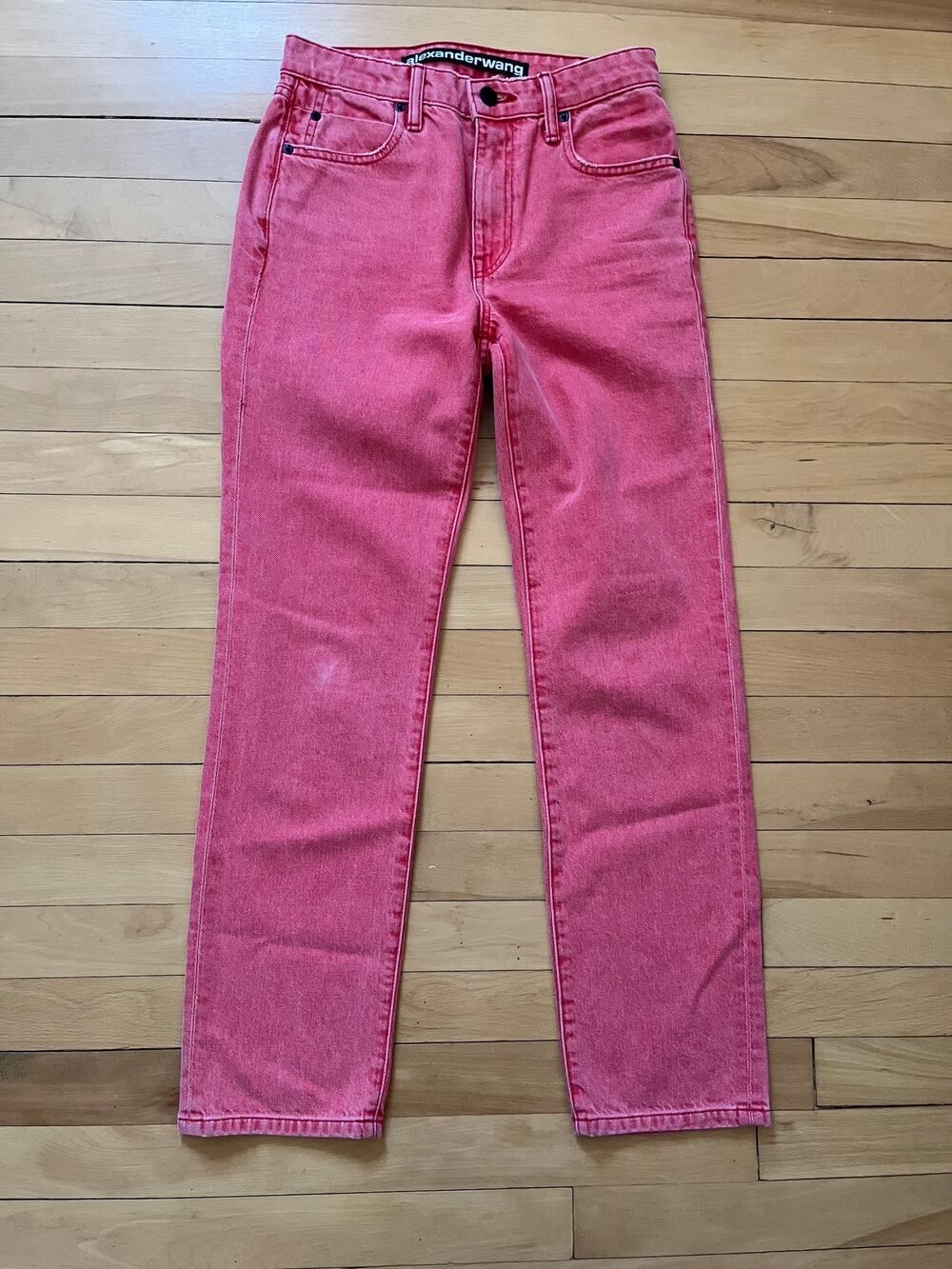 Alexander Wang Cult Jeans High Rise Straight Sz 25 Coral Red Y2K Early Wang